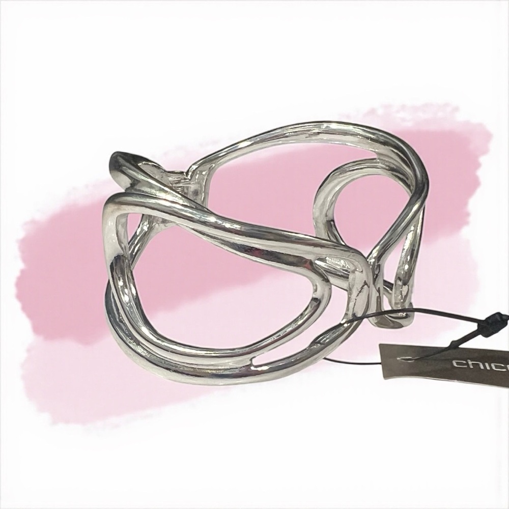 Chico's Silver-Tone Abstract Design Hinged Bracelet NEW WITH TAGS!